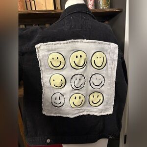 Fantastic Fawn Black Denim Jacket with Smiley Patch
